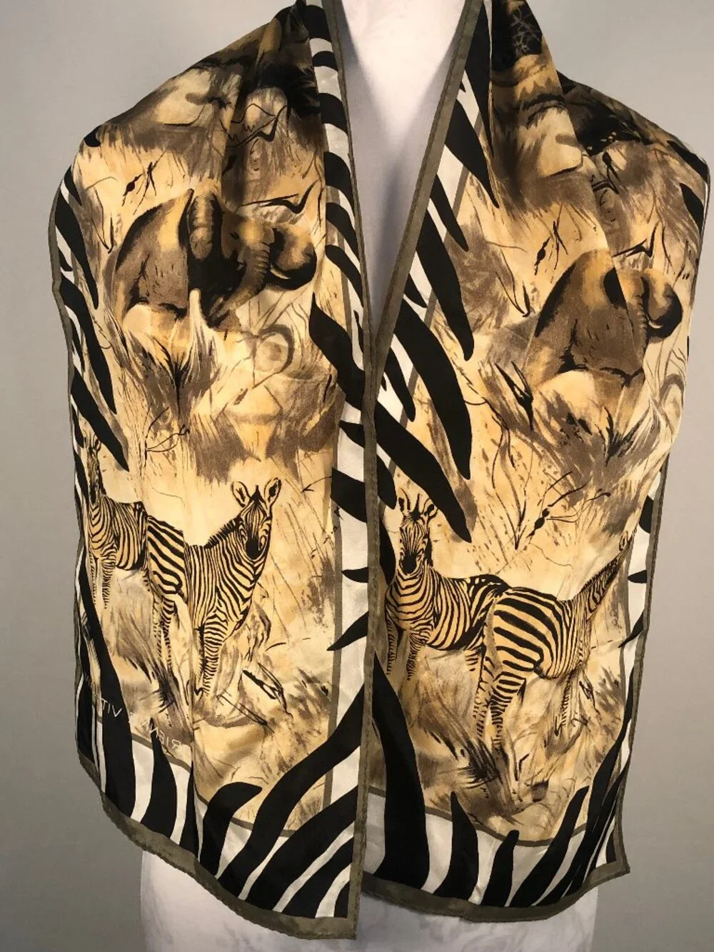 Vintage 1990s Adrienne Vittadini Safari Wildlife Scarf Zebra 52 x 11